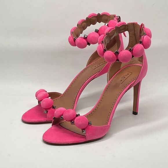 Alaia Bombe 90 Ankle-Strap Studded Suede Leather Sandals size 38.5 - Picture 6 of 16